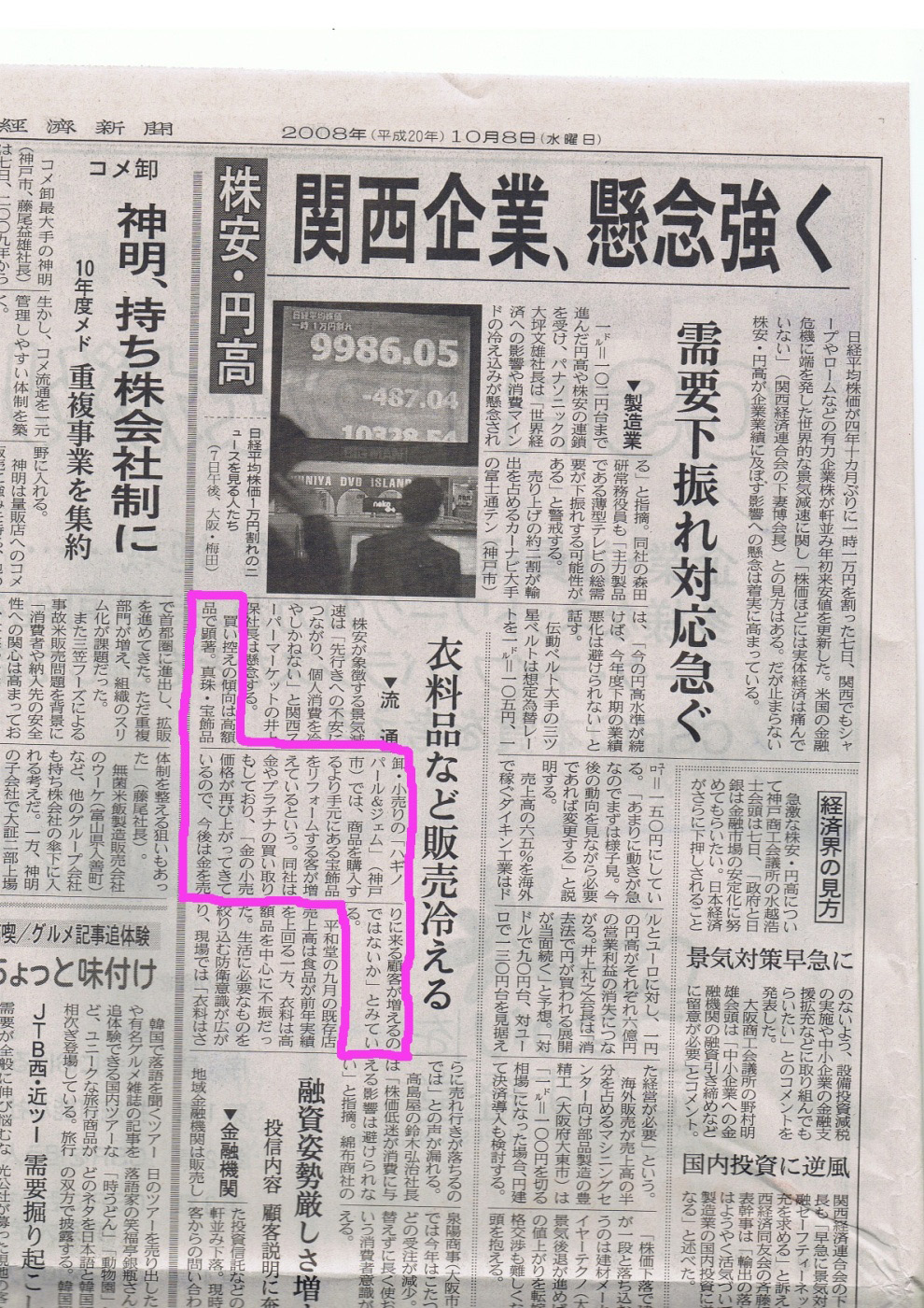 2008年10月8日 日経記事